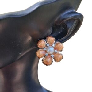 Vintage Carolee Gold Floral Clip-On Earrings with Faux Pearls